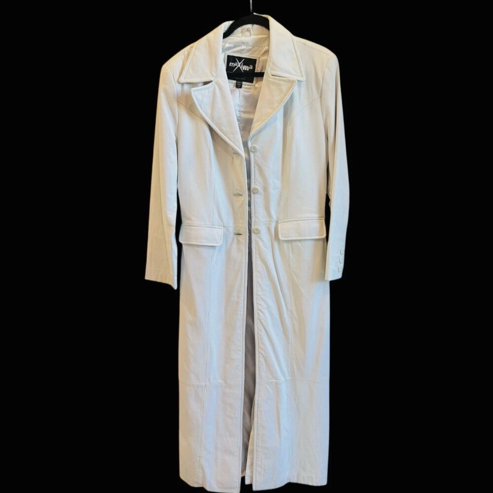 VTG 90s Wilsons Leather Maxima White Leather Long Duster Maxi Coat Medium NWOT